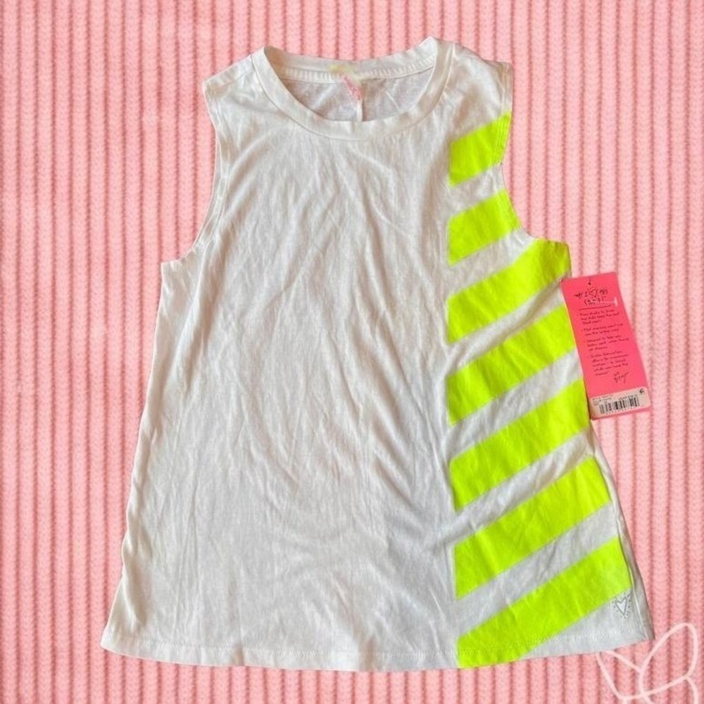 Betsey Johnson Women's Neon Stripe Muscle Tank XS Extra Small White‎ Yellow Y2k